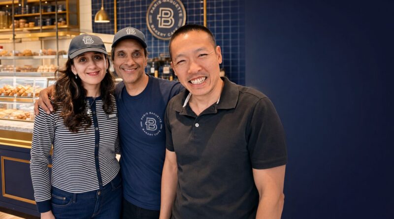 Editorial featured image showing Di Tran with the owner couple at Louisville’s first Paris Baguette in Kentucky, celebrating immigrant family entrepreneurship and small business support.