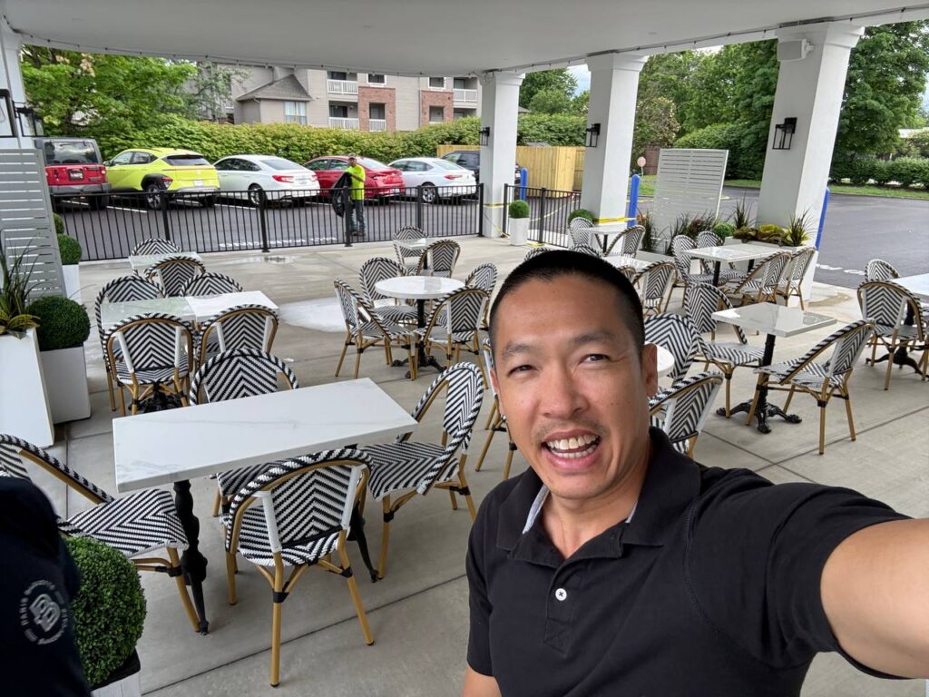 Di Tran on location near Louisville’s new Paris Baguette, reflecting on family-friendly and business-friendly neighborhood gathering space.