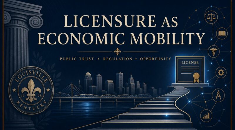 Licensing pathway visual representing regulation, public trust, and economic mobility.