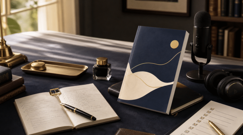 Premium book release image for Make Yourself Proud with book, notes, microphone, and headphones.